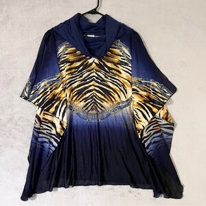 SUNFLAIR Swimwear COVERUP Sheer Dramatic Cowl Neck / Open Sides Womens Size 8